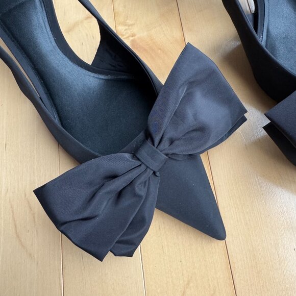 ZARA - NEW black satin pointy toed slingback heels with bow - size 39 - Picture 2 of 4